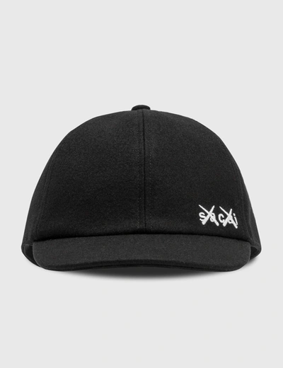 Shop Sacai Kaws Melton Cap In Black