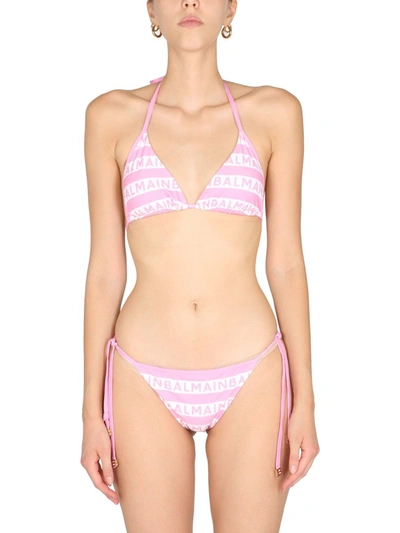 Shop Balmain Bikini Swimsuit With Logo In Pink