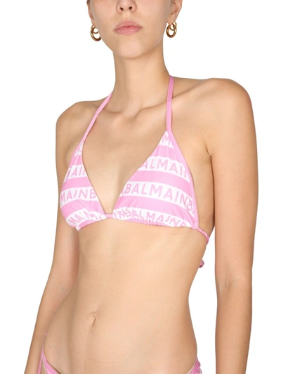 Shop Balmain Bikini Swimsuit With Logo In Pink