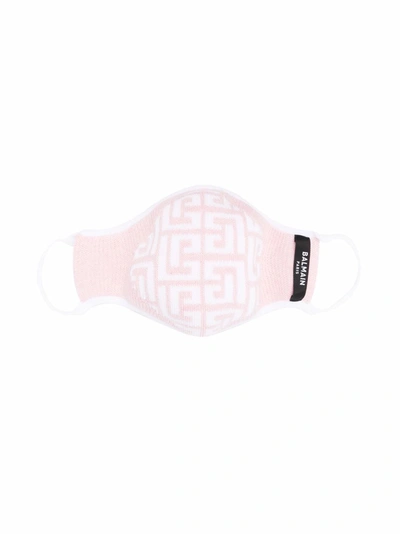Shop Balmain Pink And White Monogram Face Mask