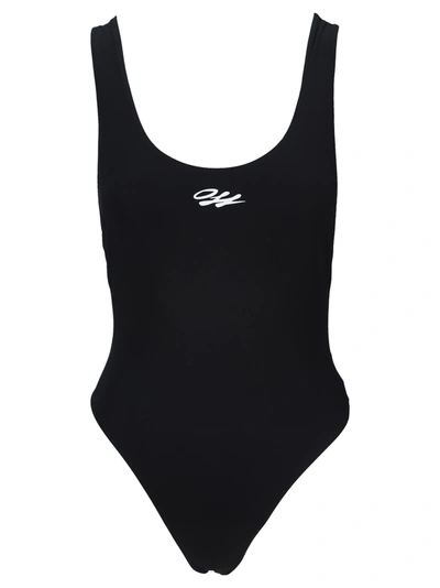 Shop Off-white Off White Logo Tape Swimsuit In Black