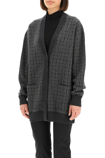 Shop Givenchy Cashmere Cardigan With Monogram Motif In Grey