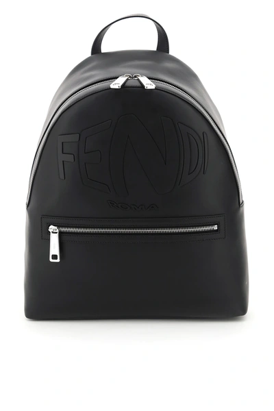 Shop Fendi Leather Backpack With Logo In Black