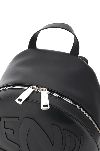 Shop Fendi Leather Backpack With Logo In Black