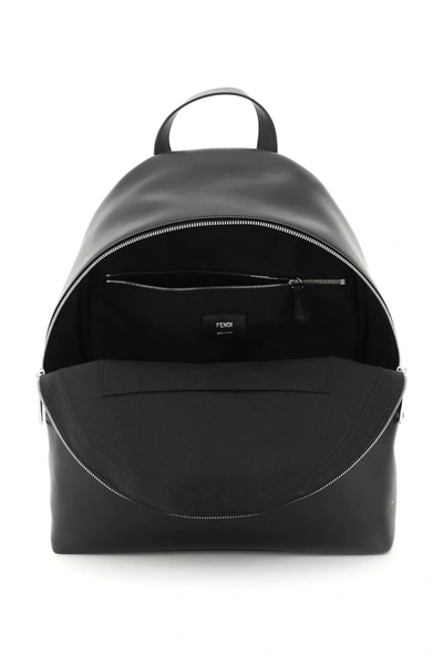 Shop Fendi Leather Backpack With Logo In Black