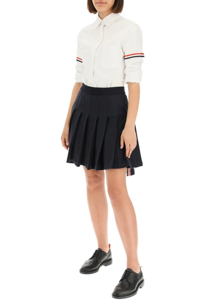 Shop Thom Browne Oxford Shirt With Tricolor Ribbon In White,red,blue