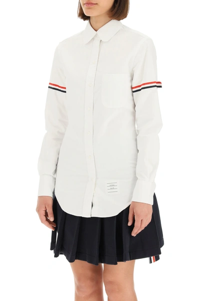 Shop Thom Browne Oxford Shirt With Tricolor Ribbon In White,red,blue