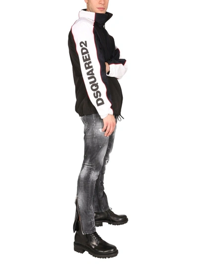 Shop Dsquared2 Combo Motorcycle Jacket With Logo In Black