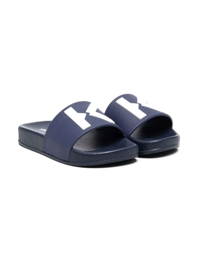 Kenzo Logo-print Open-toe Slides In Blue