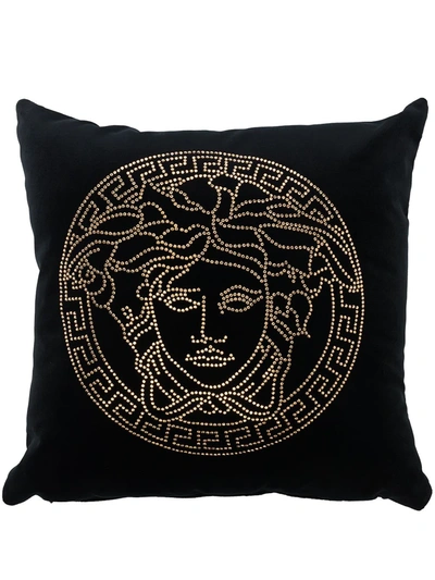 Shop Versace Sequin Medusa Logo Cushion In Black