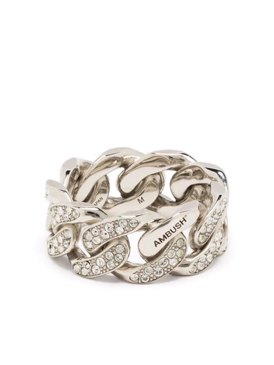 Shop Ambush Pave-crystal Chain Ring In Silver