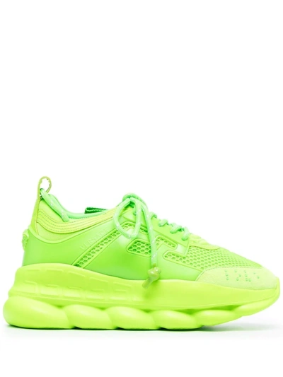 Versace Chain Reaction Sneakers In Green Synthetic Fibers