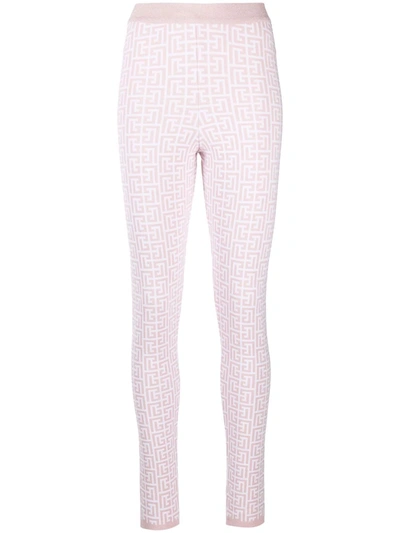 Shop Balmain Glitter Monogram Leggings In White