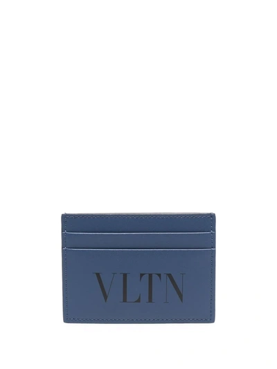 Shop Valentino Logo-print Two-tone Cardholder In Blue