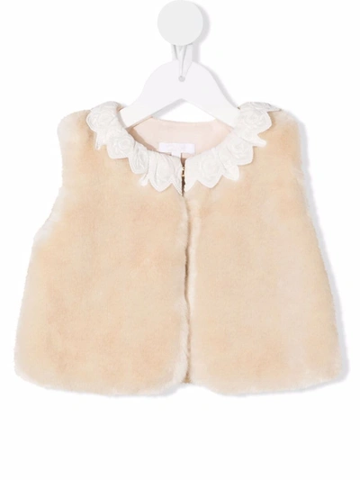 Shop Chloé Lace-collar Textured Gilet In Neutrals