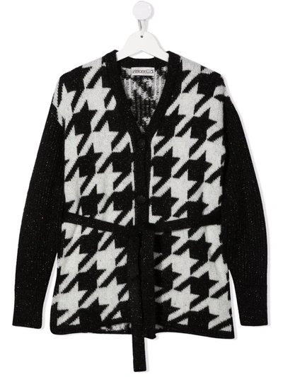 Shop Simonetta Houndstooth Panelled-knit Cardigan In Black
