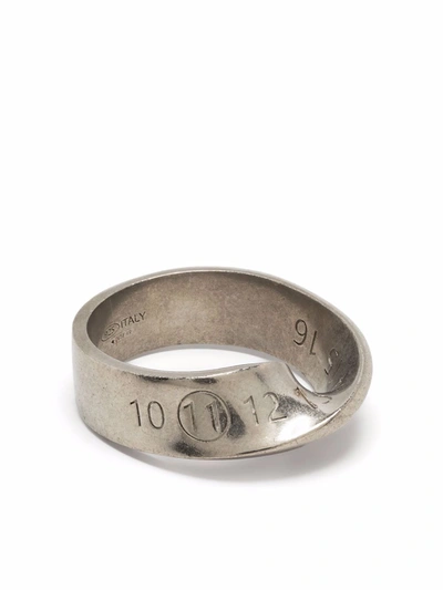 Shop Maison Margiela Numbers-motif Twisted Ring In Silver