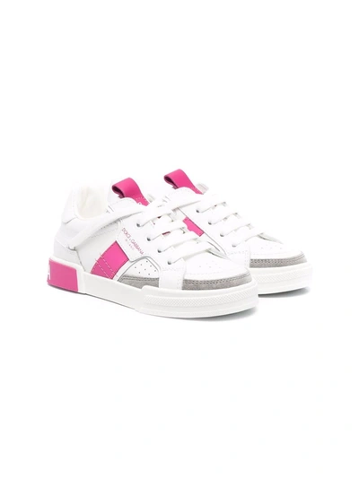 Dolce & Gabbana Teen Colour-block Leather Sneakers In White