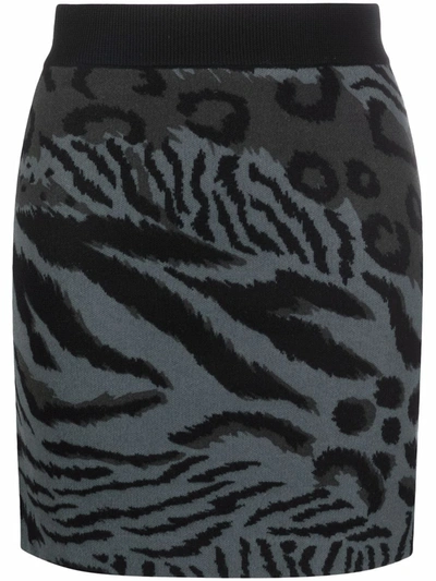 Shop Kenzo Animal-pattern Knit Skirt In Grey