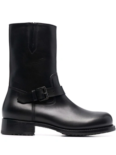 Shop Dsquared2 Buckled Leather Ankle Boots In Black