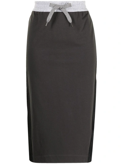 Shop Brunello Cucinelli Two-tone Drawstring-waist Pencil Skirt In Black