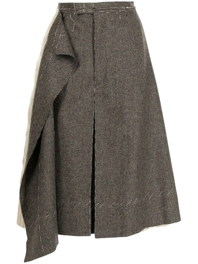 Shop Maison Margiela Asymmetric Wool-panel Shorts In Grey