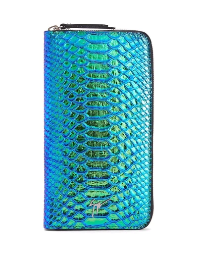 Shop Giuseppe Zanotti Samuel Snakeskin-effect Wallet In Blue