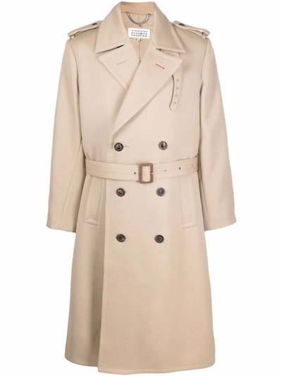 Shop Maison Margiela Double-breasted Wool Trench Coat In Neutrals