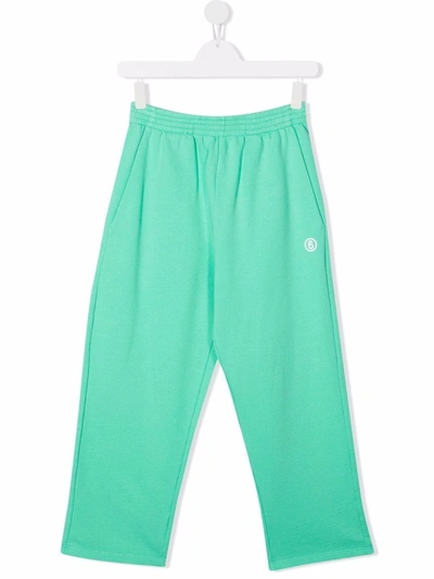 Shop Mm6 Maison Margiela Teen Logo-print Cotton Track Trousers In Green