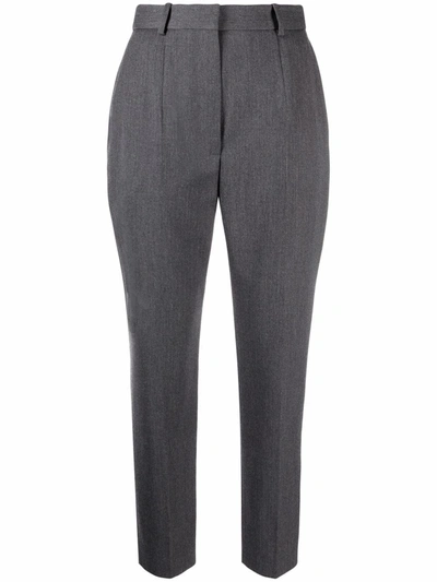 Shop Alexander Mcqueen Cropped High-waisted Trousers In Grey