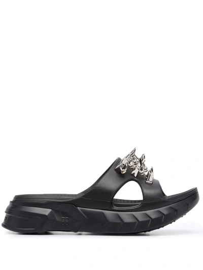 Shop Givenchy Marshmallow Studded Slides In Black