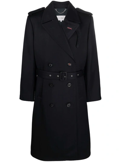 Shop Maison Margiela Double-breasted Wool Trench Coat In Blue