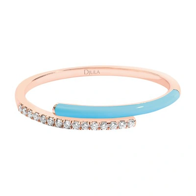 Shop Djula Fluo Blue Enamel Ring In Pink Gold