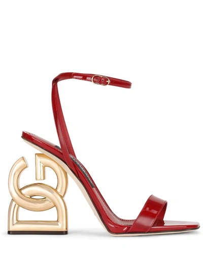 Dolce & Gabbana 105mm Patent Iconic Dg Heel Sandals In Rot