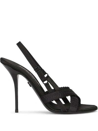 Shop Dolce & Gabbana 105mm Crossover-strap Satin Sandals In Black