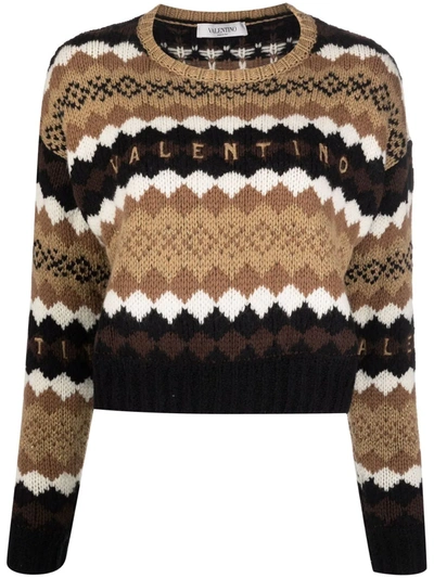 Shop Valentino Foulard Archive Logo-jacquard Embroidered Knit Jumper In Neutrals