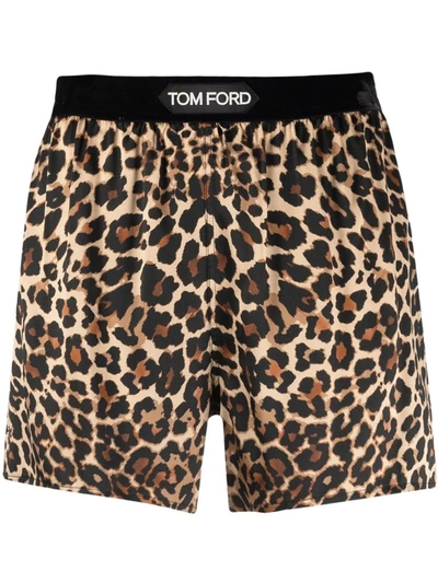 Shop Tom Ford Leopard-print Shorts In Schwarz