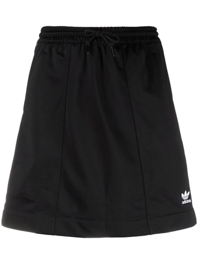 Adicolor Three Stripe Mini Skirt In Black With Drawstring Waist