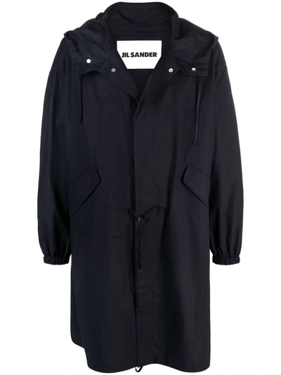 Shop Jil Sander Logo-print Hooded Parka In Blau