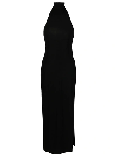 Norma Kamali Halter Turtleneck Side Slit Dress In Schwarz