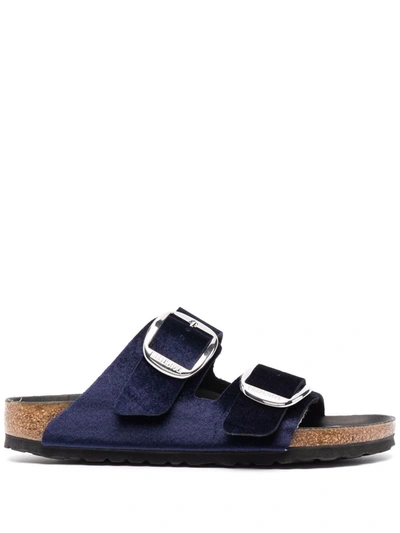 Shop Birkenstock Arizona Velvet Double-buckle Sandals In Blau