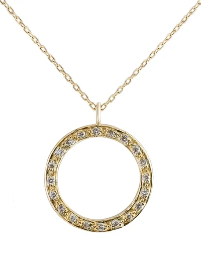 9K黄金镂空圆形钻石吊饰项链