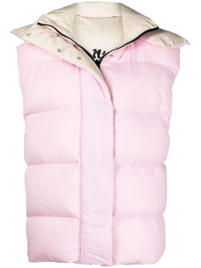 Shop Msgm Reversible Padded Gilet In Pink