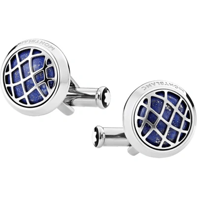 Shop Montblanc Sartorial Round Stainless Cufflinks With Lapis Lazuli Inlay In N,a