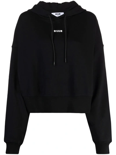 Shop Msgm Logo-print Cotton Hoodie In Black