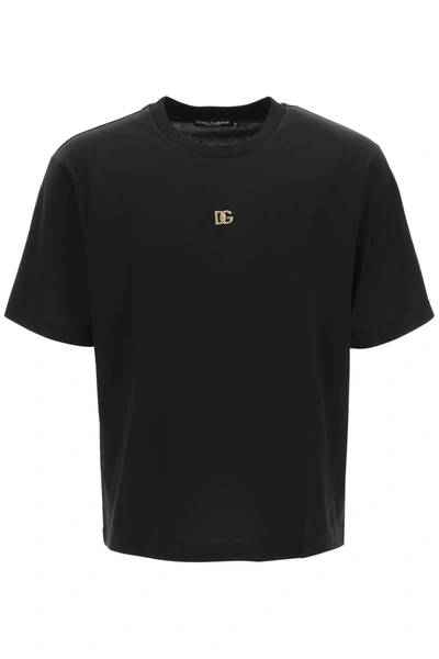 Shop Dolce & Gabbana T-shirt With Metal Dg Logo In Nero (black)