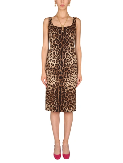 Shop Dolce & Gabbana Charmeuse Long Dress In Animalier