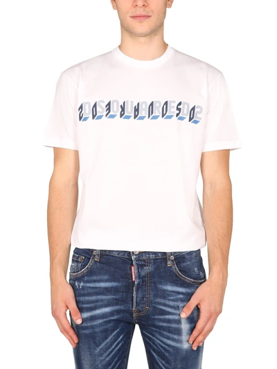 Shop Dsquared2 T-shirt With Mirror Logo In Bianco
