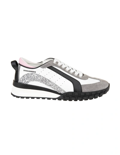 Shop Dsquared2 White And Dark Grey Legend Sneakers With Pink Detail In Black/grey/white