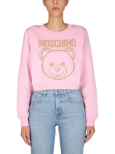 Shop Moschino Cropped Sweatshirt In Rosa